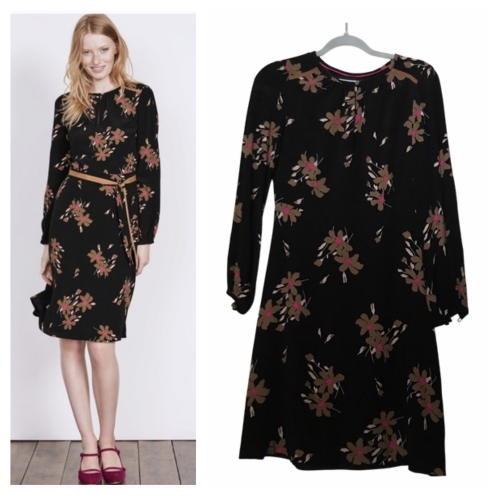 Boden Dress 4 Mara Midi Black Bramble *flaw mod floral print brown pink modest